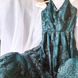 Floral Embroidered Gown - Emerald, Size 0